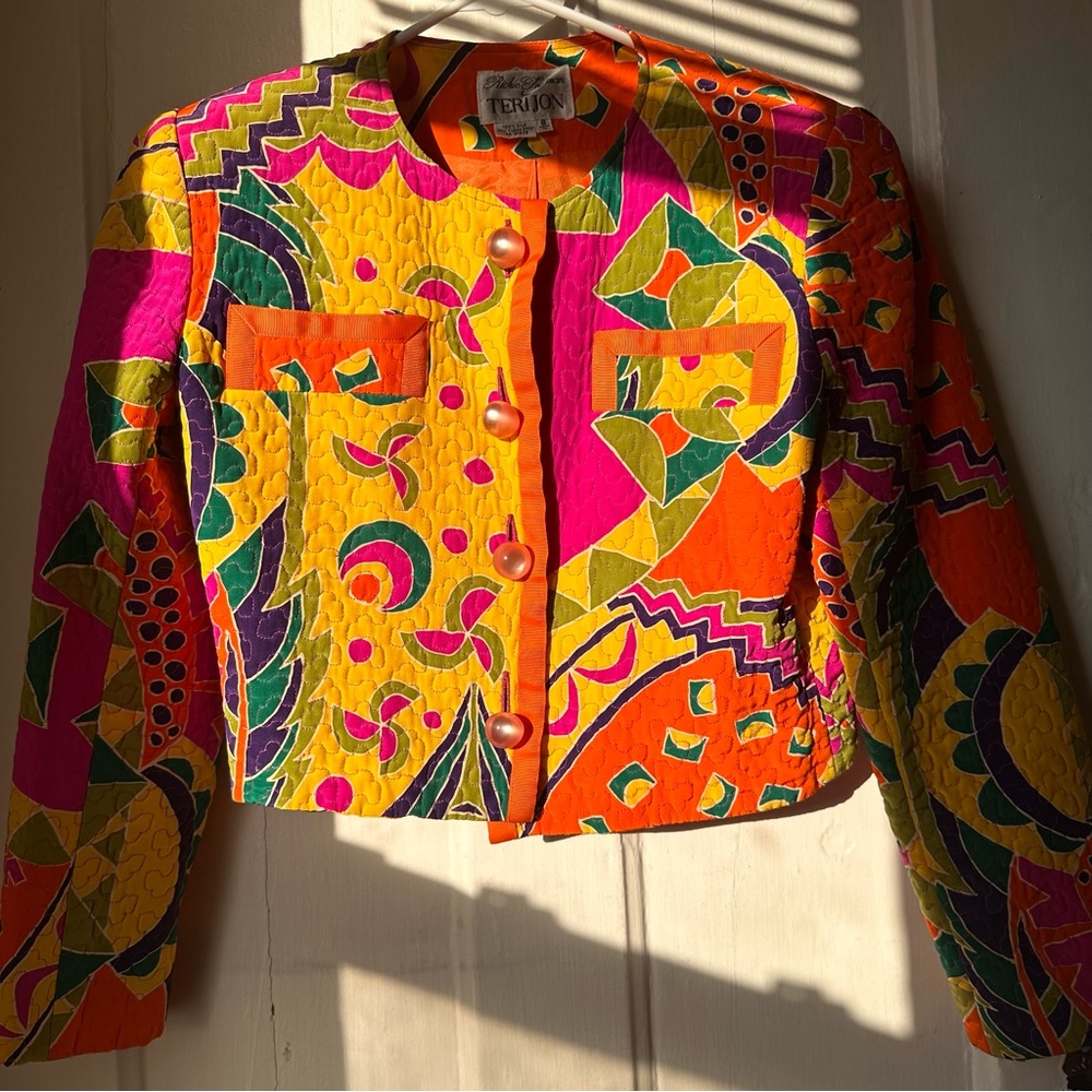 Vintage 80s Rickie Freeman for Teri Jon Silk Cropped Blazer